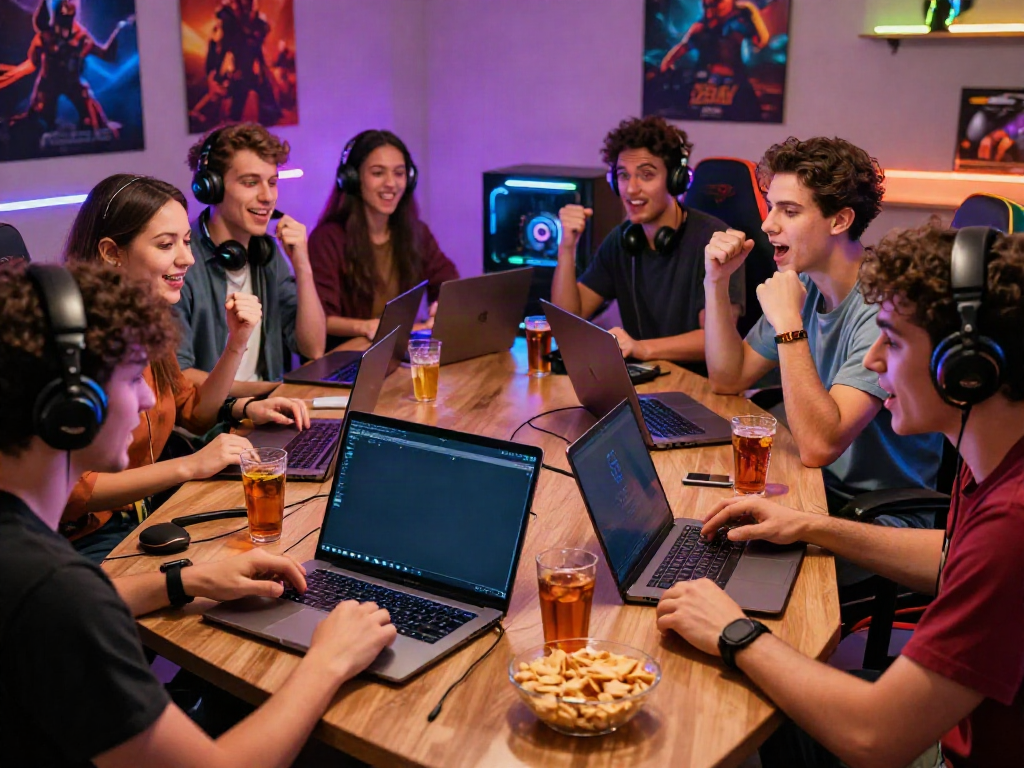 Exciting online gaming scene at SIN88 with friends enjoying a vibrant gaming session.