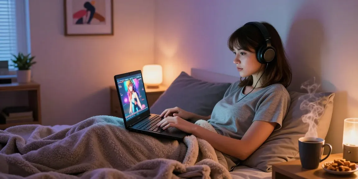 Immerse in hentai games with cozy gaming scene featuring a focused player.