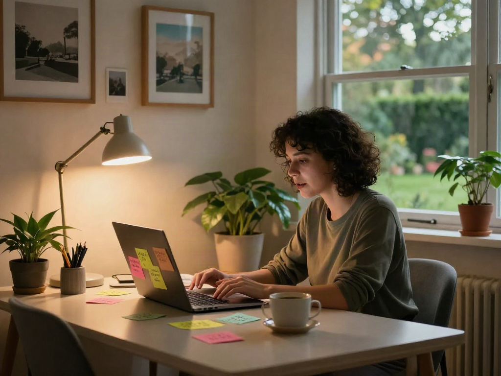Engaging in a sexchat conversation in a cozy home office space.