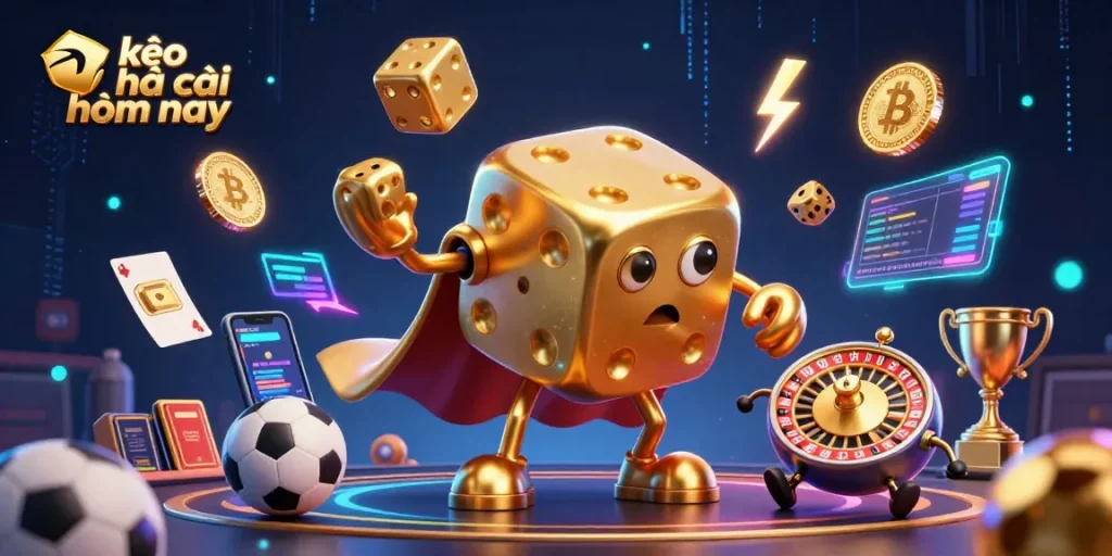 Engage with kèo nhà cái hôm nay through a dynamic 3D illustration showcasing sports betting excitement.