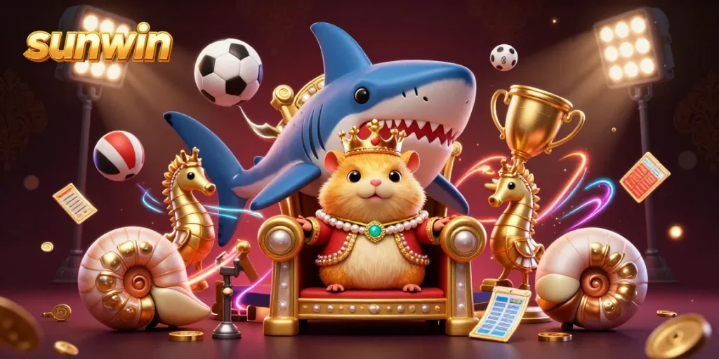 Experience thrilling gaming with sunwin's vibrant casino world featuring a golden hamster king.